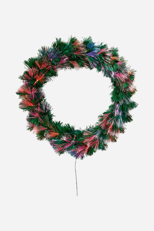 Green Light-Up Fiber Optic Wreath, 24''