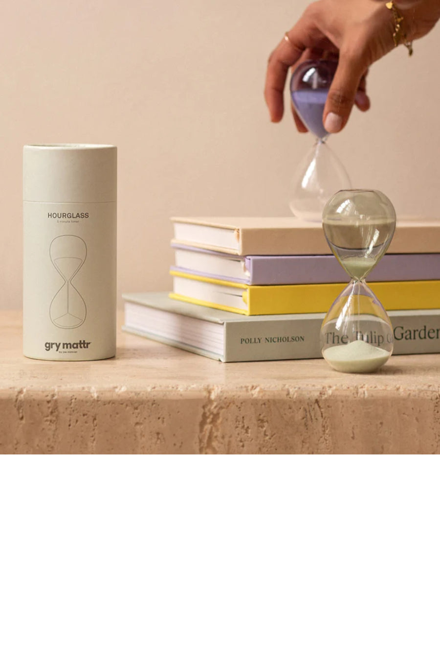 Gry Mattr Desktop Mini Hourglass in Seagreen – back view