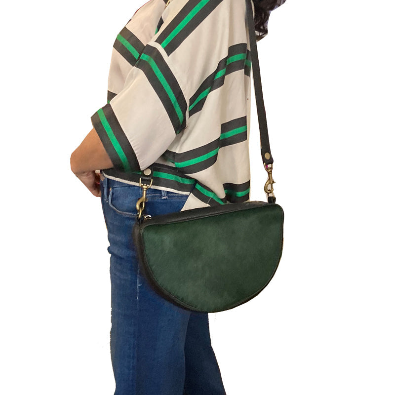 Half Circle Bag - Emerald Green Fur – flat lay