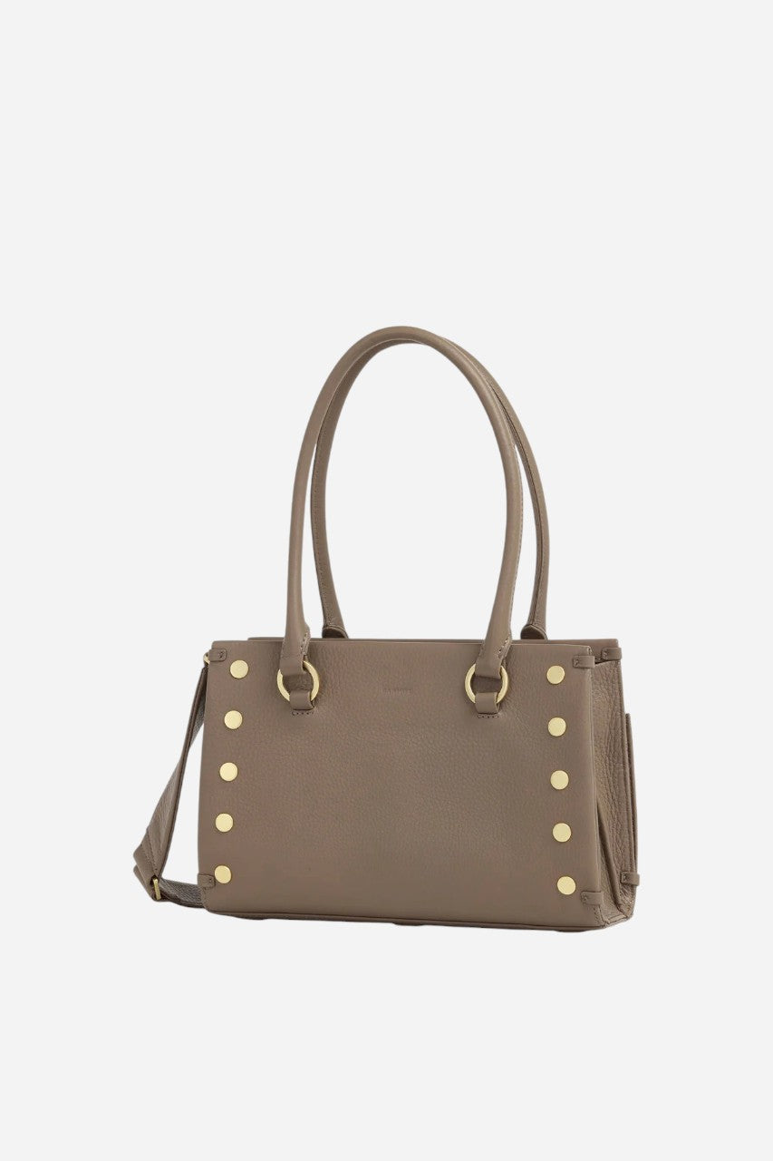 HAMMITT Allen Medium Sculpted Handbag in Taupe/Brushed Gold – back view