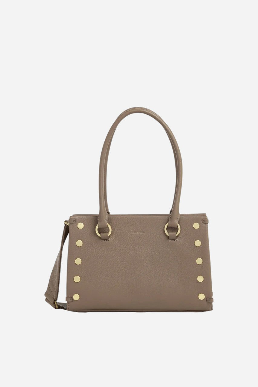 HAMMITT Allen Medium Sculpted Handbag in Taupe/Brushed Gold – front view