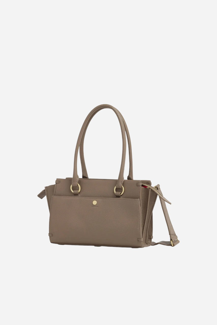 HAMMITT Allen Medium Sculpted Handbag in Taupe/Brushed Gold – side view