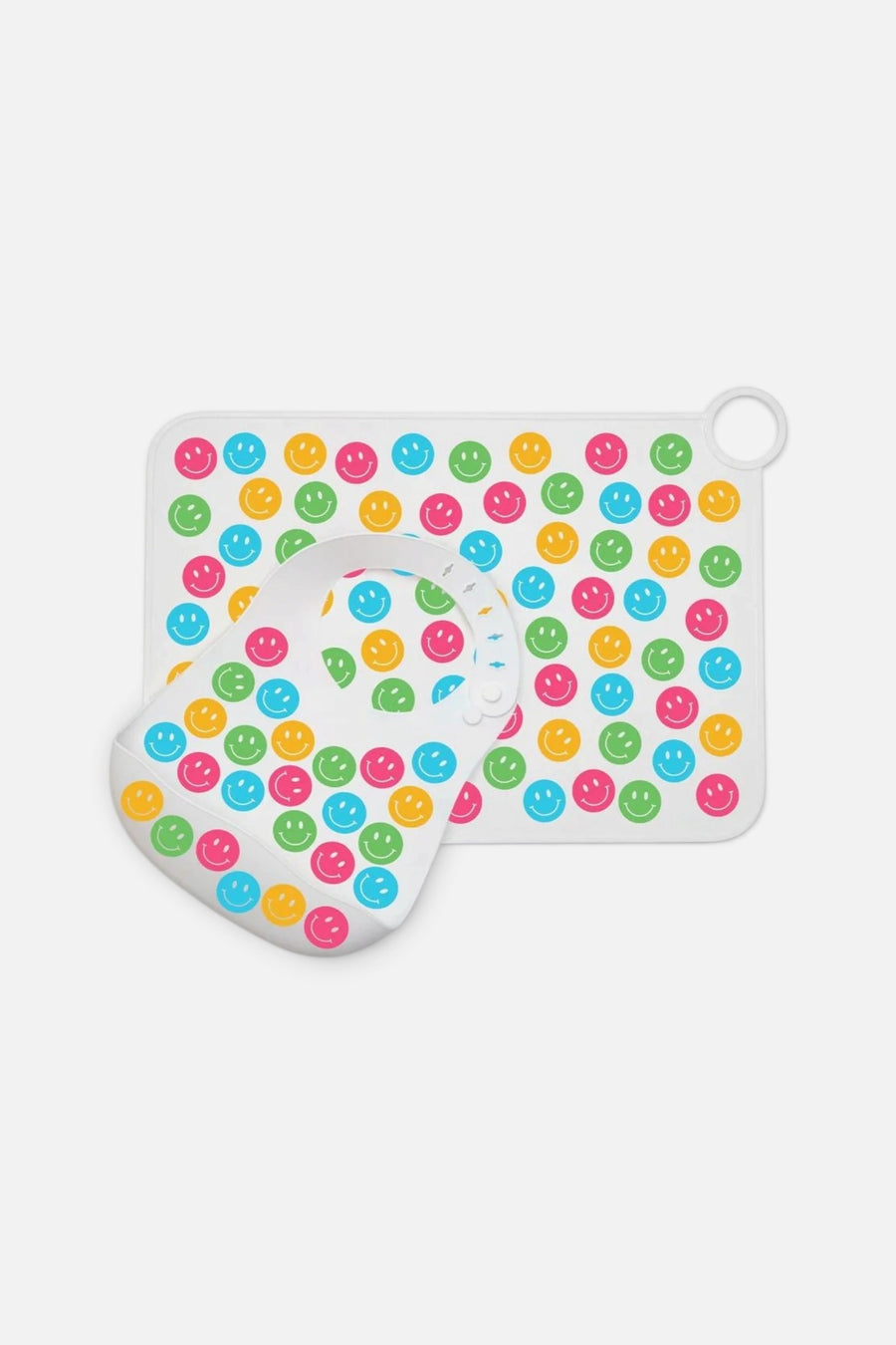 Happy Printed Silicone Placemat/Feeding Mat And Bib Set – front view