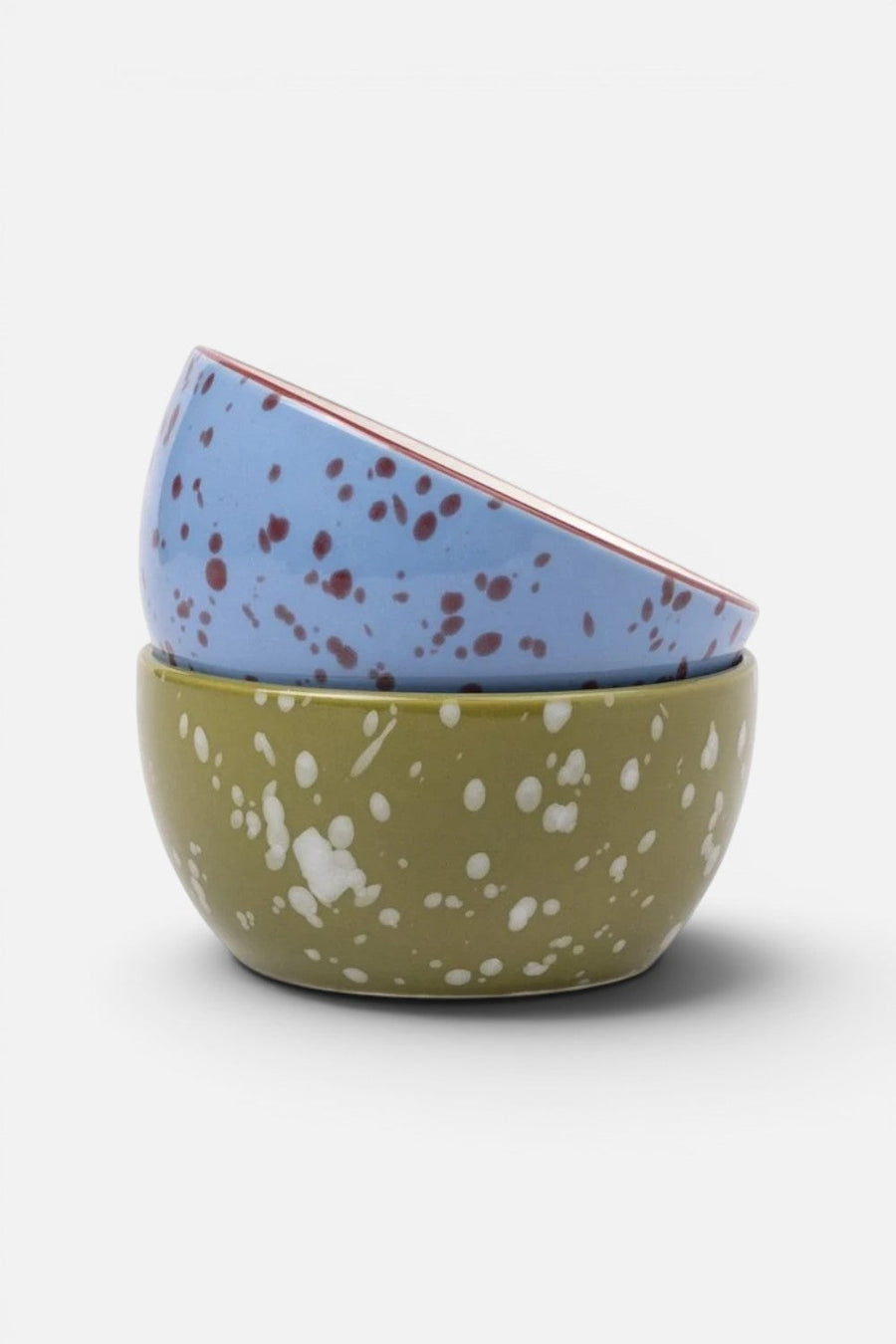 Here's How Bella Dipping Bowls in Blue and Olive Splatter, Set of 2 – front view