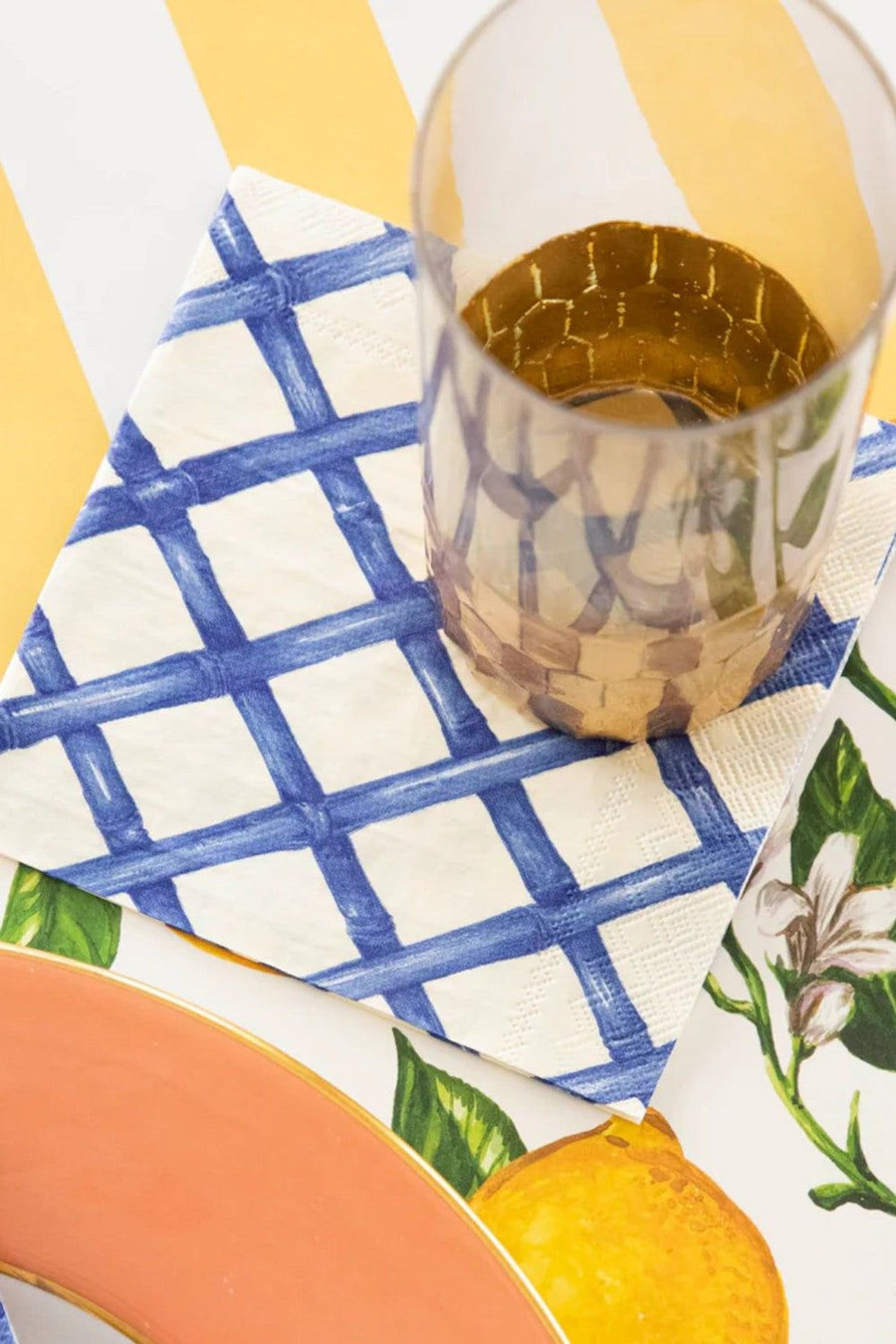 Hester & Cook Blue Lattice Cocktail Napkin – back view
