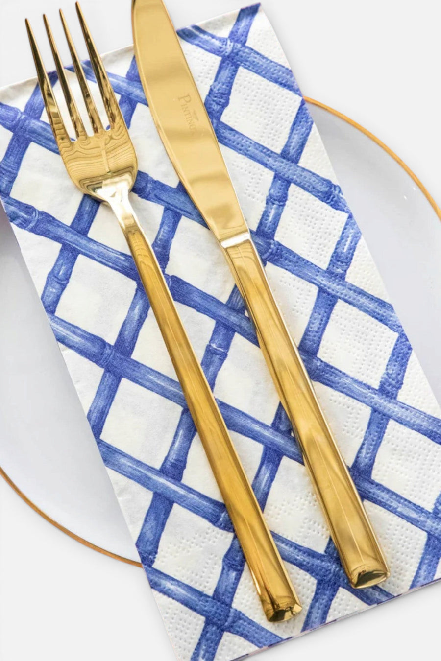 Hester & Cook Blue Lattice Guest Napkin – back view