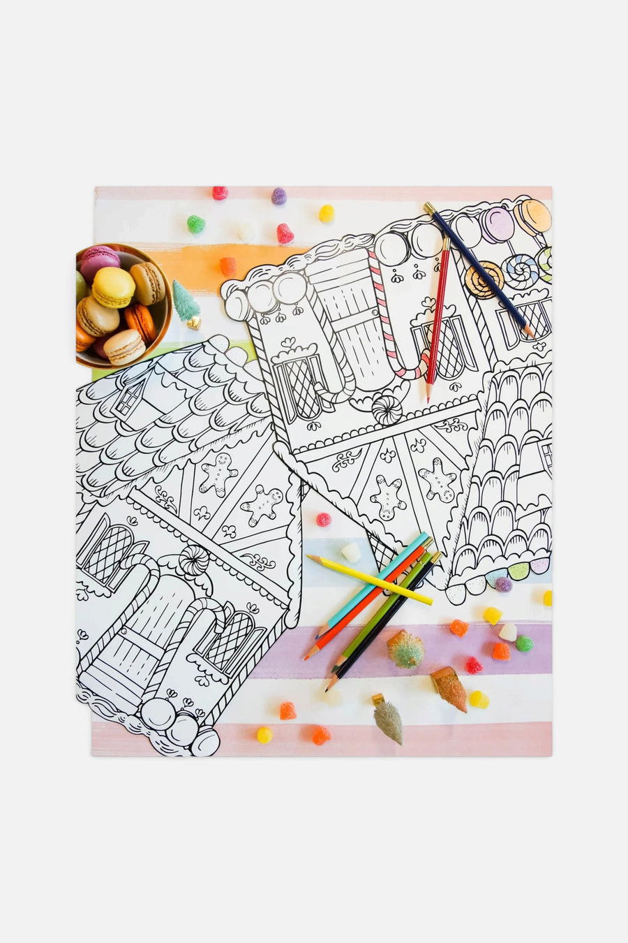 Hester & Cook Die-Cut Gingerbread House Coloring Placemat – side view