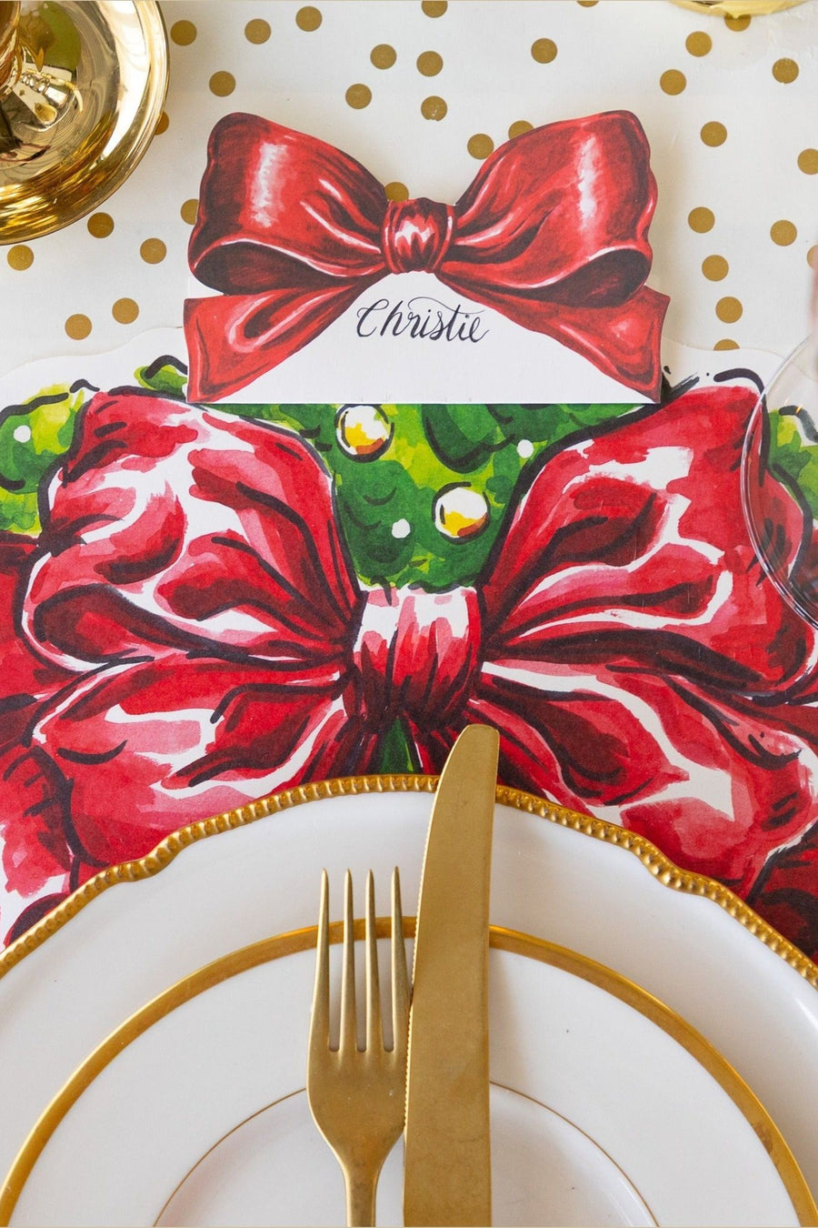 Hester & Cook Die-Cut Holiday Wreath Placemat – side view