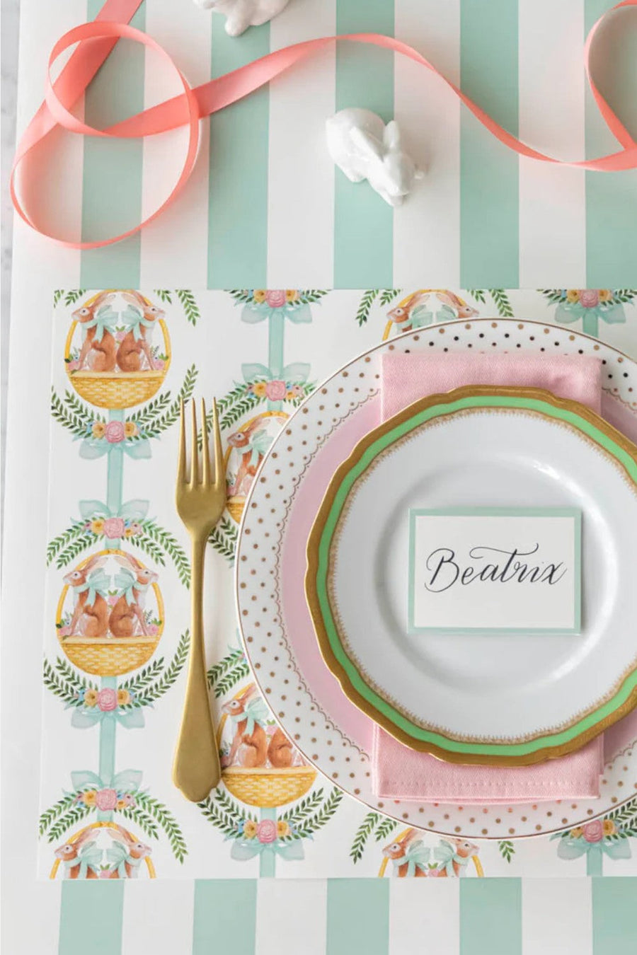 Hester & Cook Laurel Bunny Baskets Placemat – back view