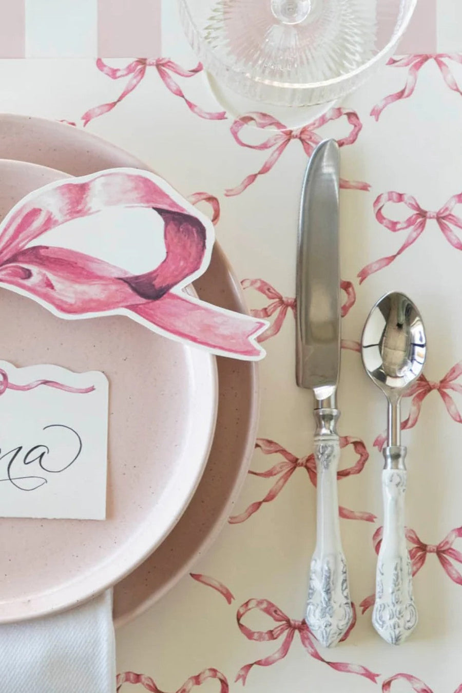 Hester & Cook Pink Bow Lattice Placemat – back view