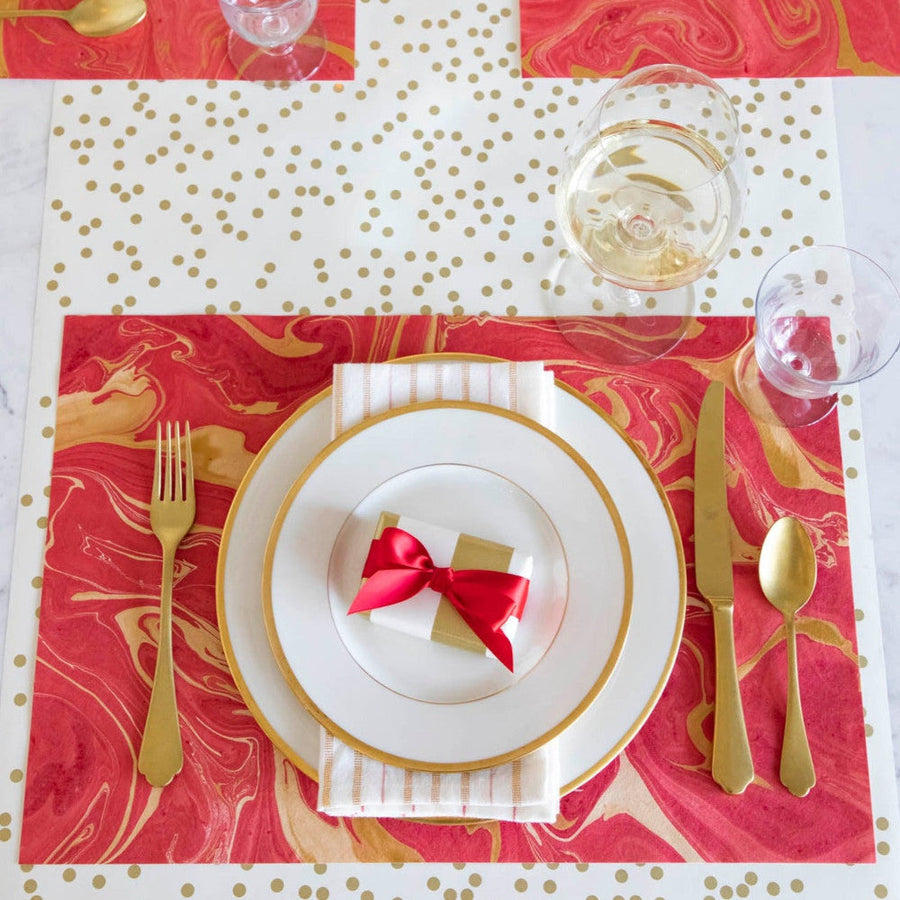 Hester & Cook Red & Gold Vein Marbled Placemat – back view