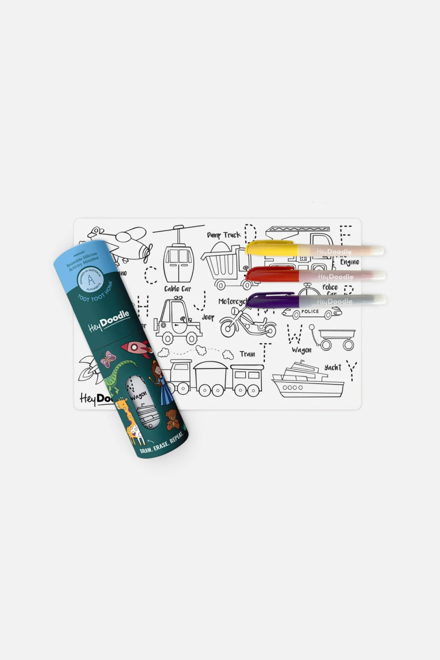 Hey Doodle Toot Toot Honk Mini Coloring & Doodle Mat – back view