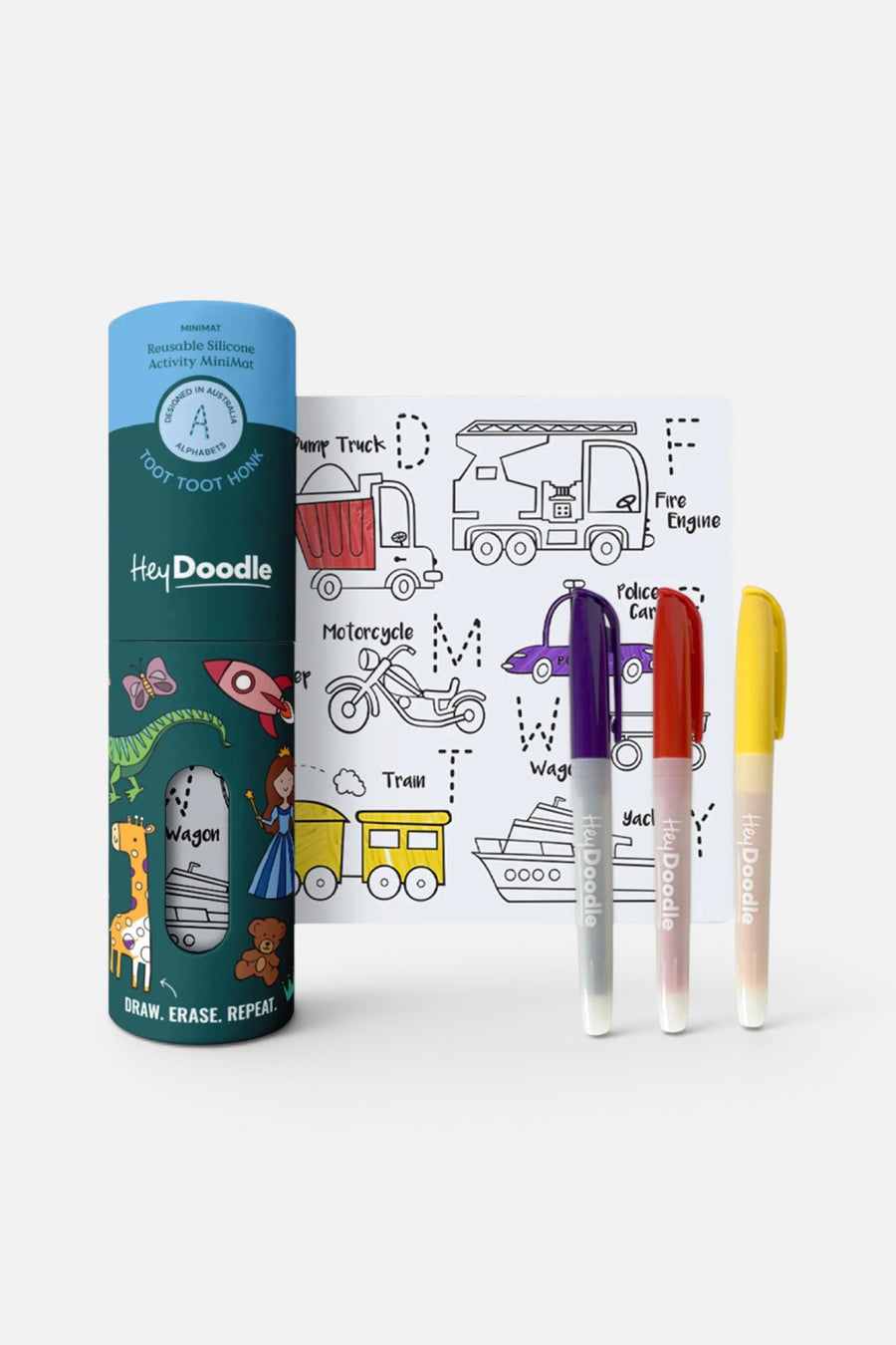 Hey Doodle Toot Toot Honk Mini Coloring & Doodle Mat – front view
