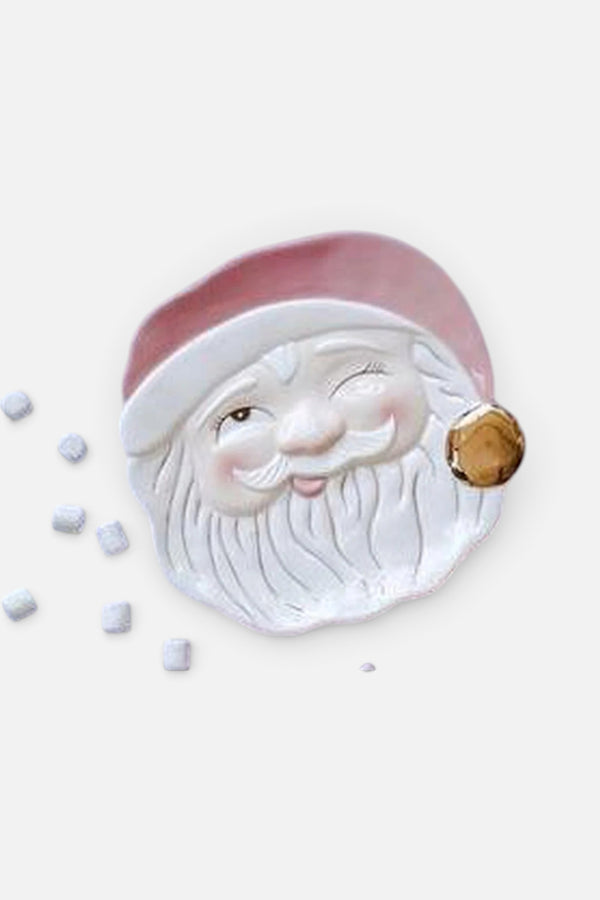 Holiday Papa Noel Santa Cookie Plate In Pink Winking