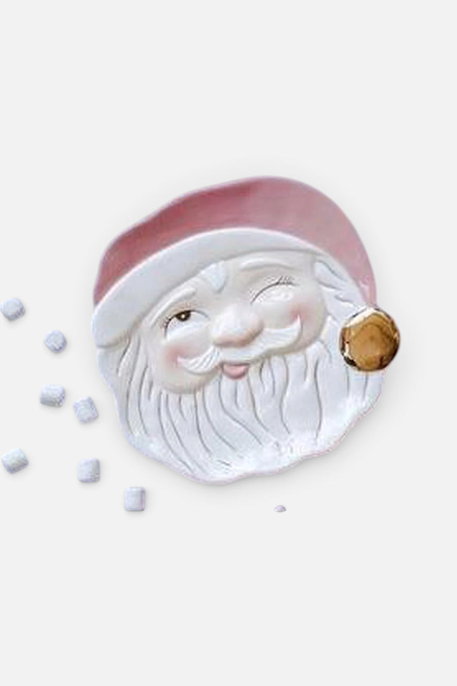 Holiday Papa Noel Santa Cookie Plate In Pink Winking – front view