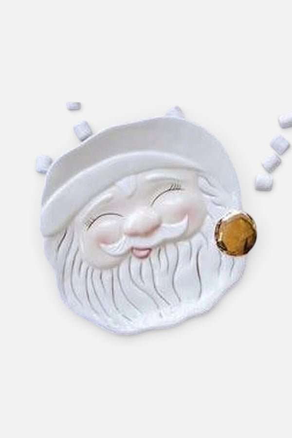 One Hundred 80 Degrees Papa Noel Cookie Plate in White with Closed Eyes