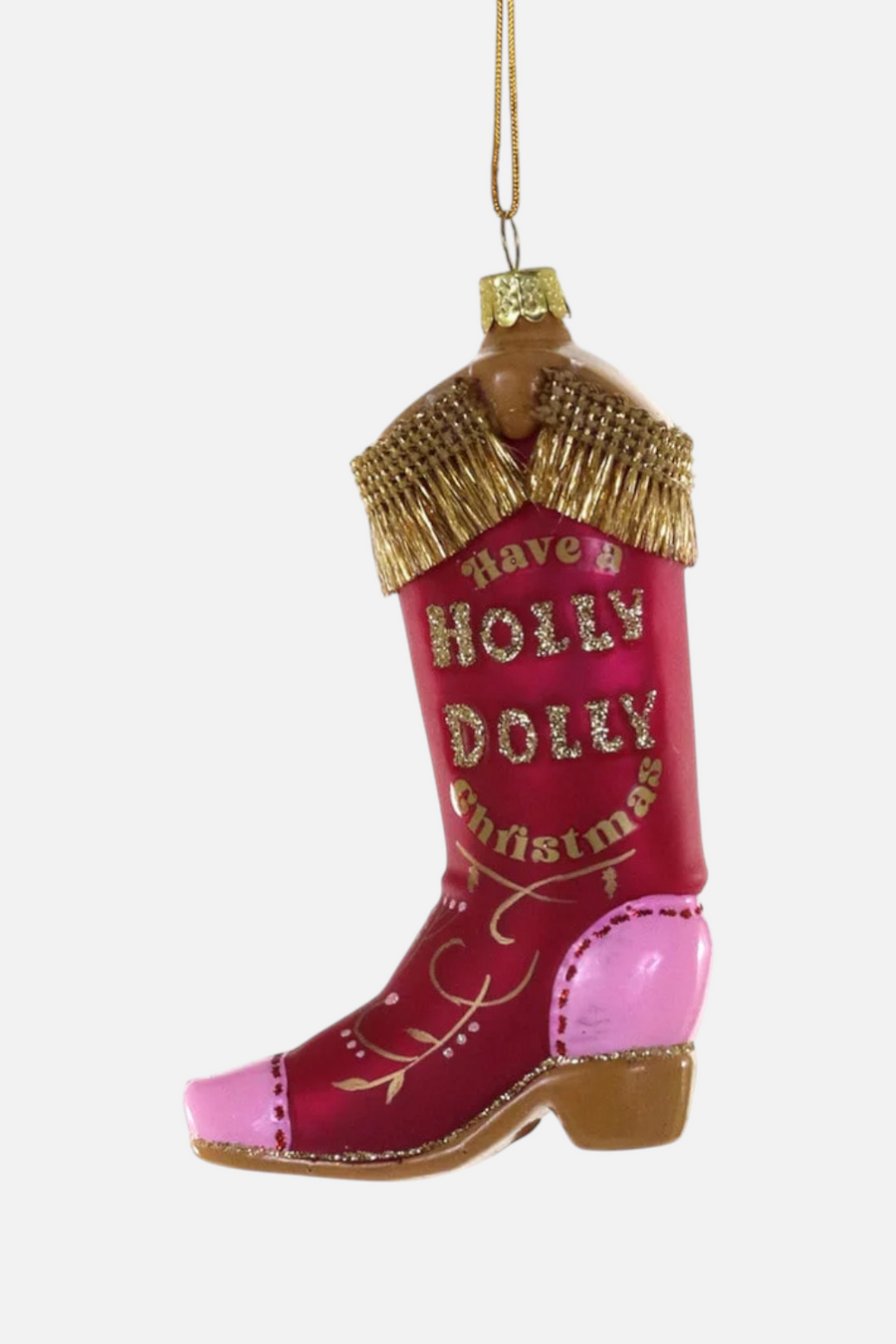 Holly Dolly Boot Ornament – front view