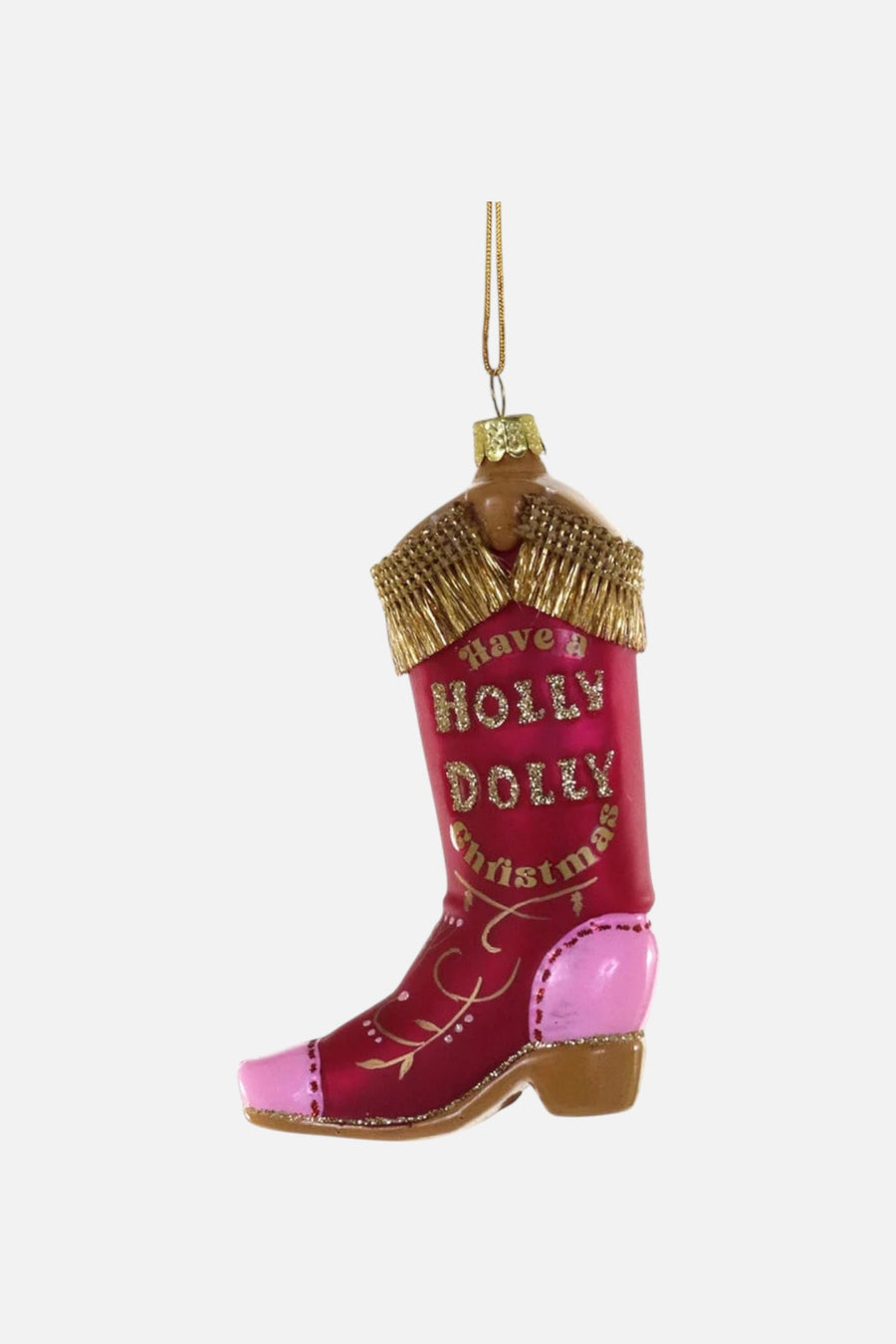 Holly Dolly Boot Ornament – three-quarter view