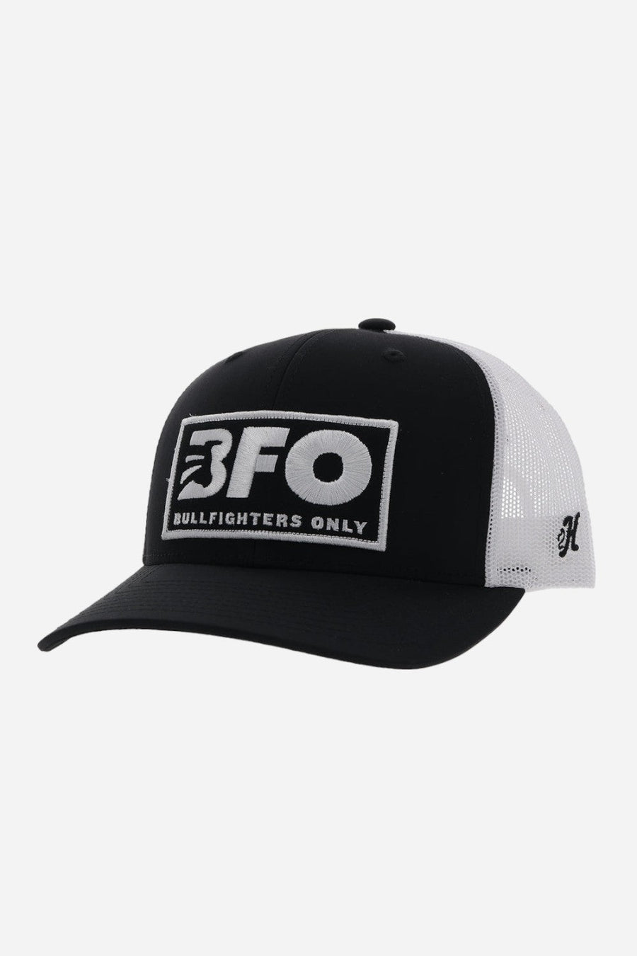 Hooey Trucker BFO Hat in Black White Patch – front view