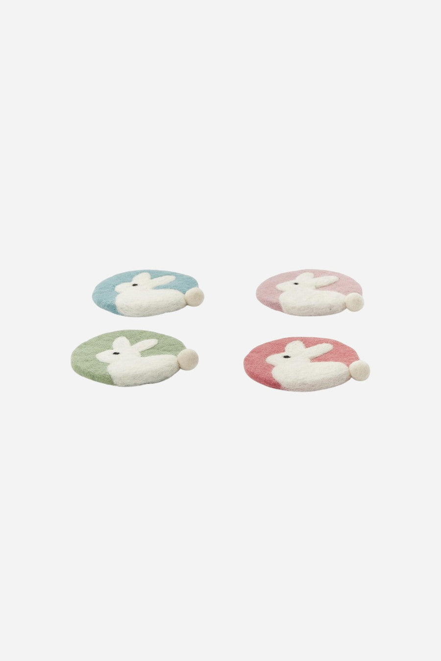 Hop to It Set of 4 Hand-Crafted Bunny with Pom-Pom Tail Coasters – back view