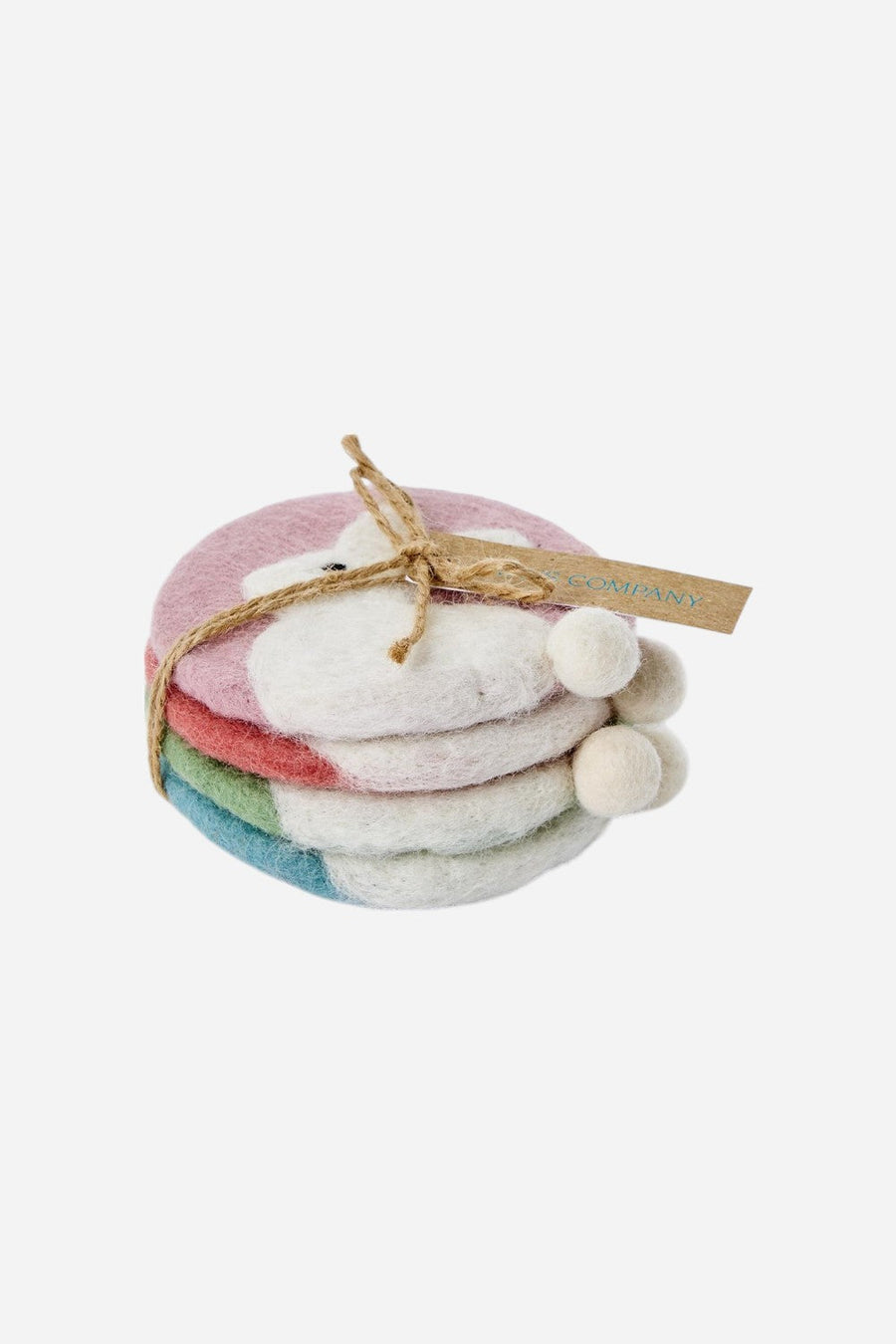 Hop to It Set of 4 Hand-Crafted Bunny with Pom-Pom Tail Coasters – detail