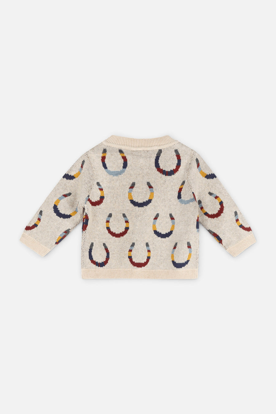 Horse Shoe Jacquard Knit Baby Cardigan in Ecru – alternate