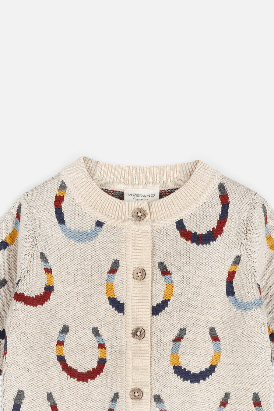Horse Shoe Jacquard Knit Baby Cardigan in Ecru – detail