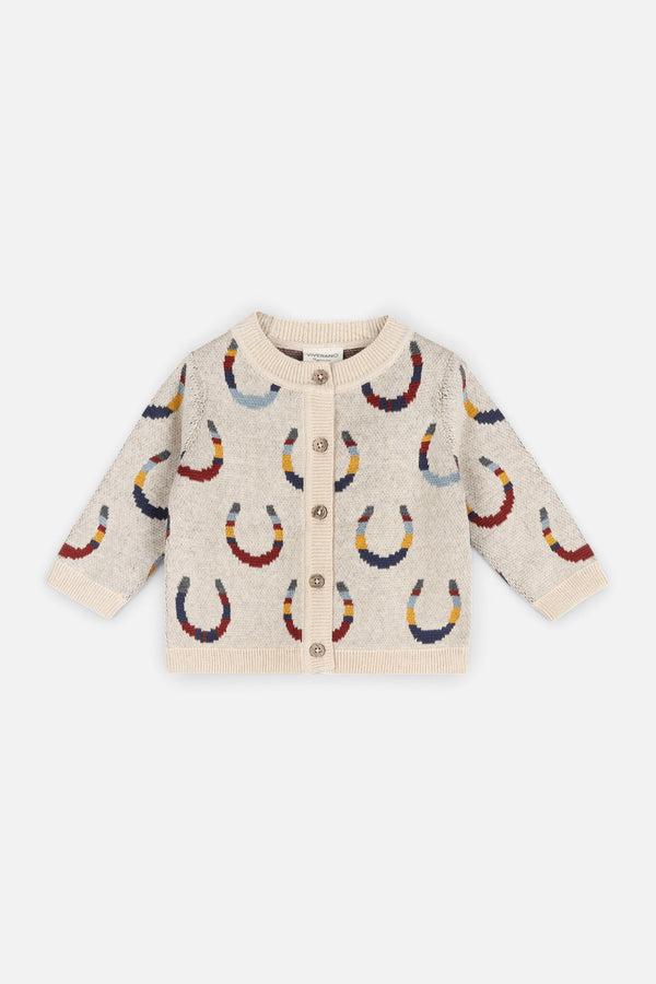 Horse Shoe Jacquard Knit Baby Cardigan in Ecru