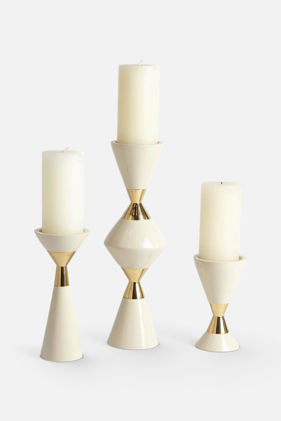 Hourglass Pillar Candle Holders in Cream, Set of 3 – front view