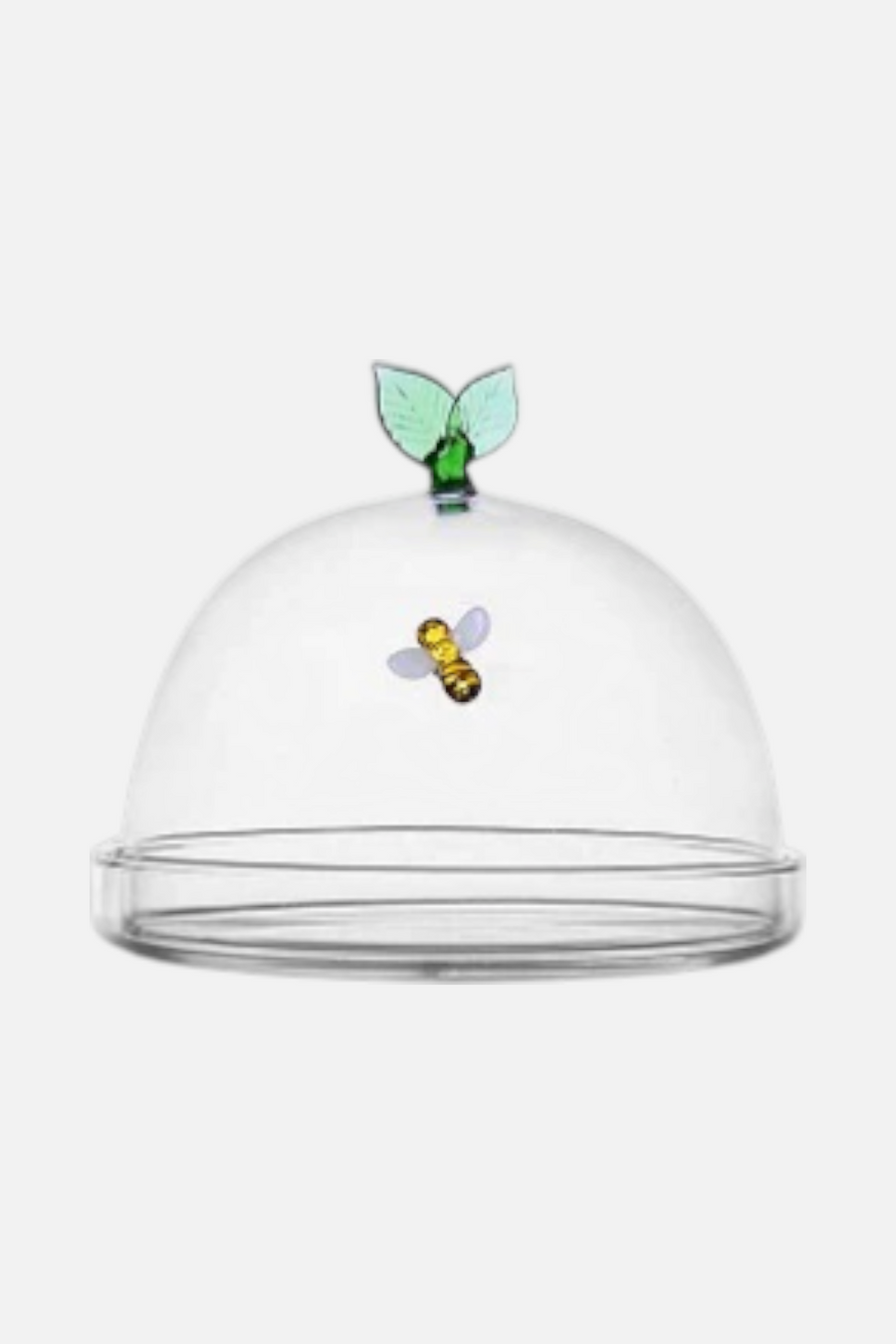 Ichendorf Garden Picnic Bee & Leaf Glass Covered Cheese Plate with Dome – front view