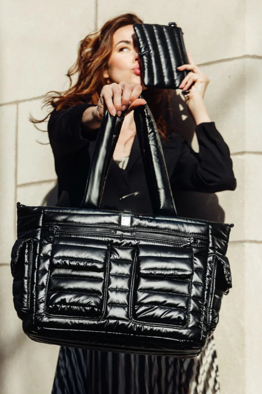 THINK ROYLN Two Faced Reversible Tote in Pearl Black