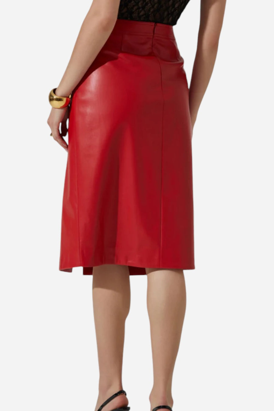 Astr the Label Ladonne Faux Leather Midi Skirt in Red