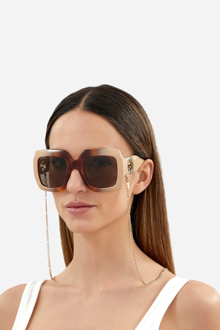 Gucci Havana/Ivory Chain Sunglasses - Gg1022s-003 54 – CHROME display picture 3