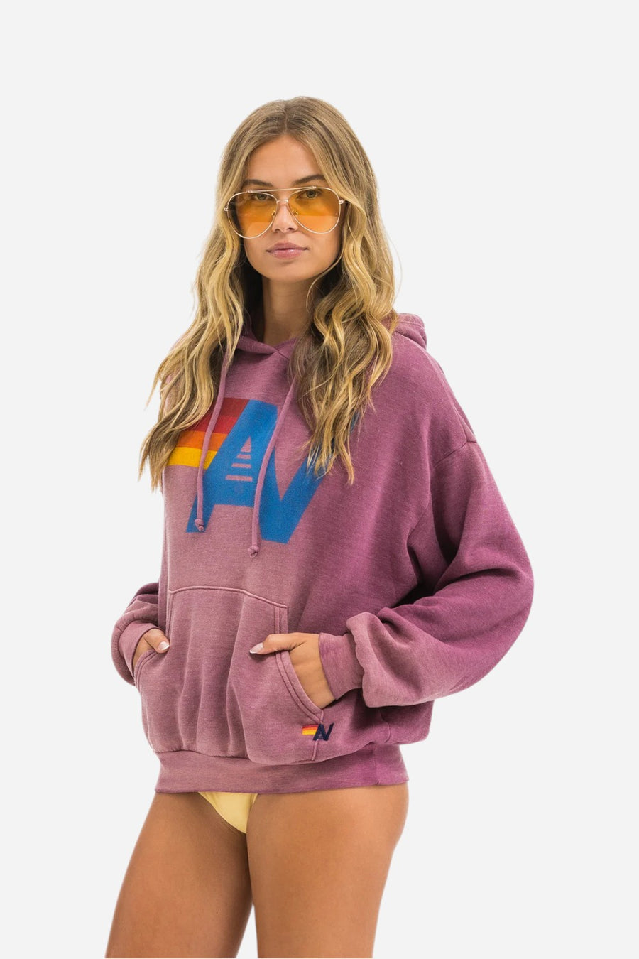 Aviator Nation Vintage Logo Relaxed Pullover Hoodie in Faded Berry