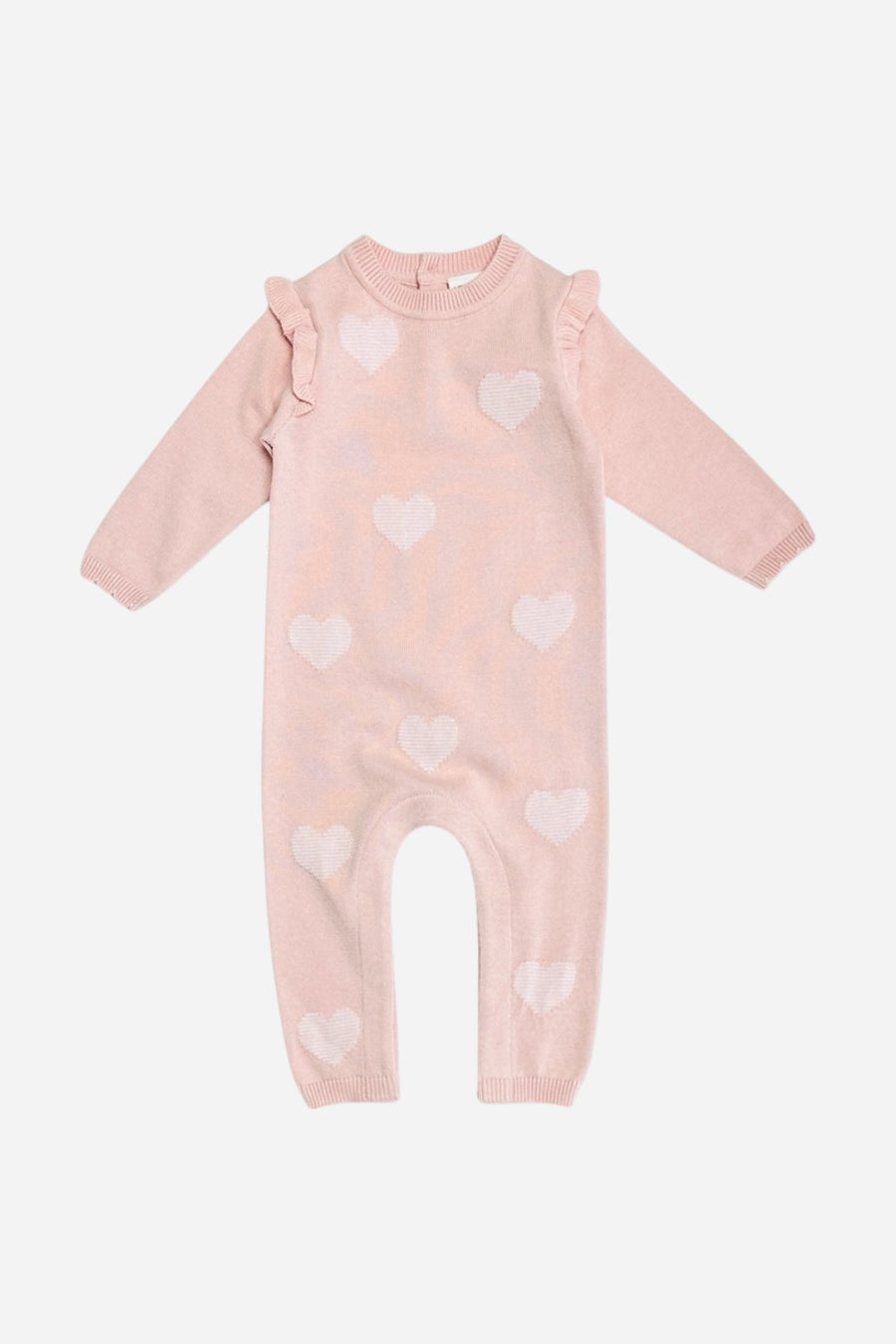 Viverano Hearts Jacquard Knit Baby Jumpsuit in Pink