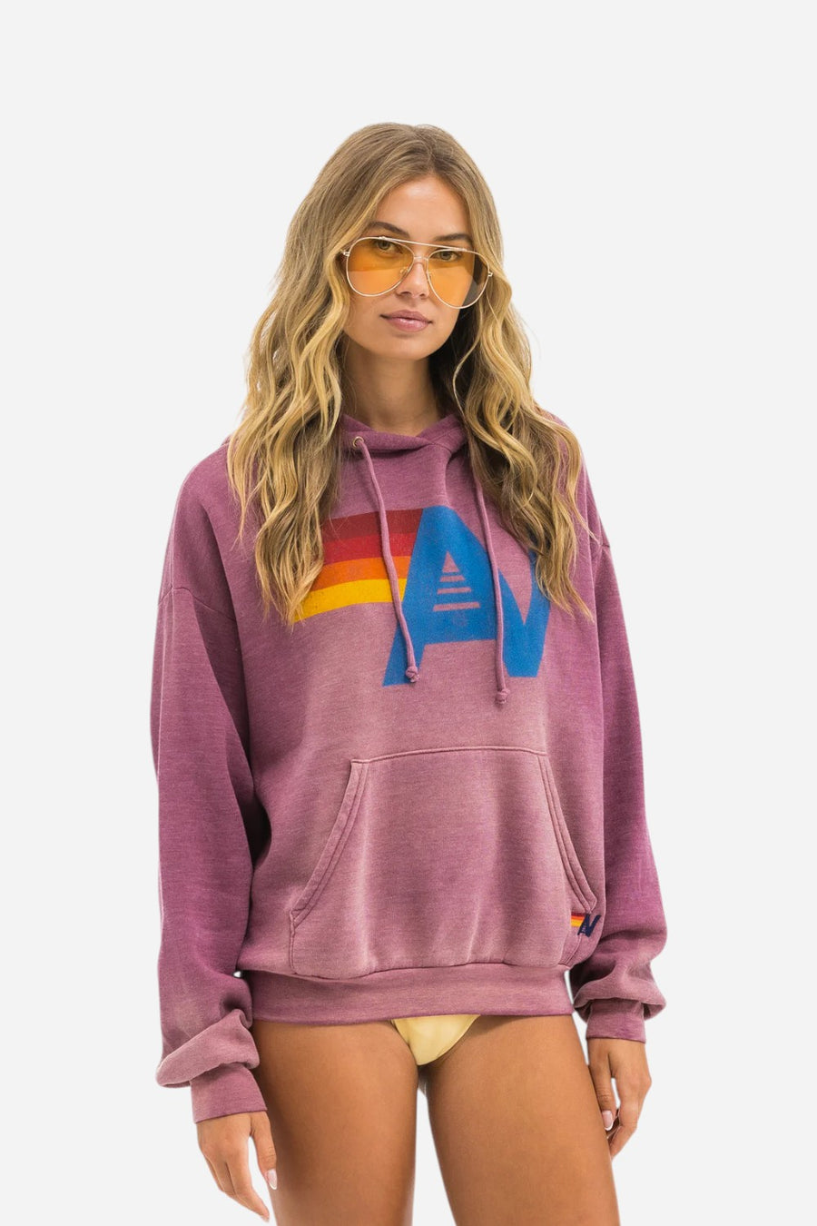Aviator Nation Vintage Logo Relaxed Pullover Hoodie in Faded Berry