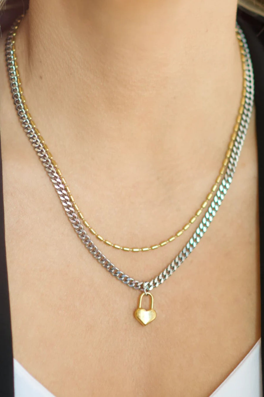 Farrah B Locked In Love Necklace in Mixed Metal