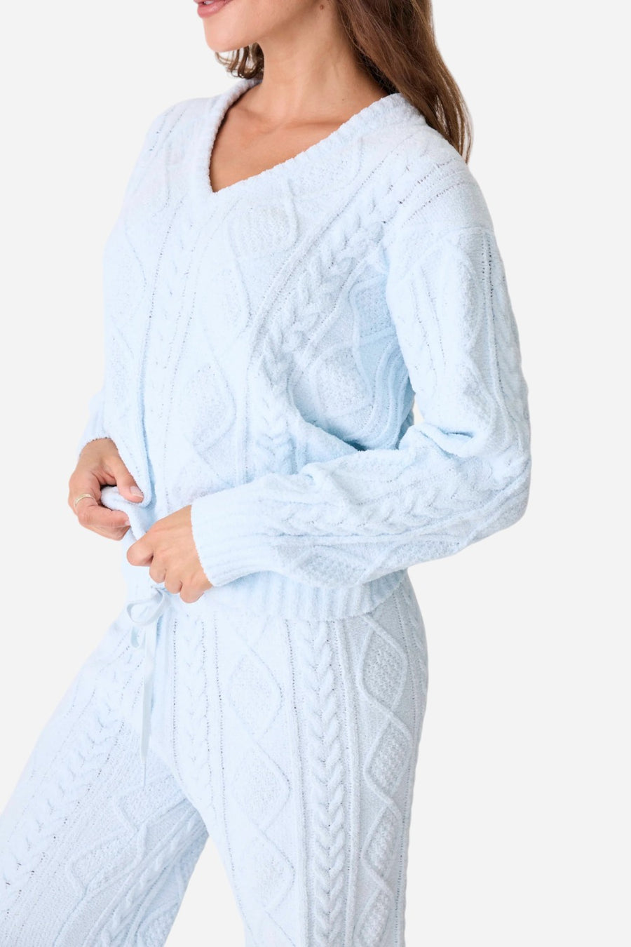 PJ Salvage Long Sleeve Cable Crew Top Blue Air