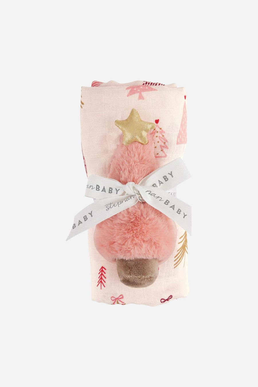 Pink Tree Baby Swaddle with Plush Rattle
