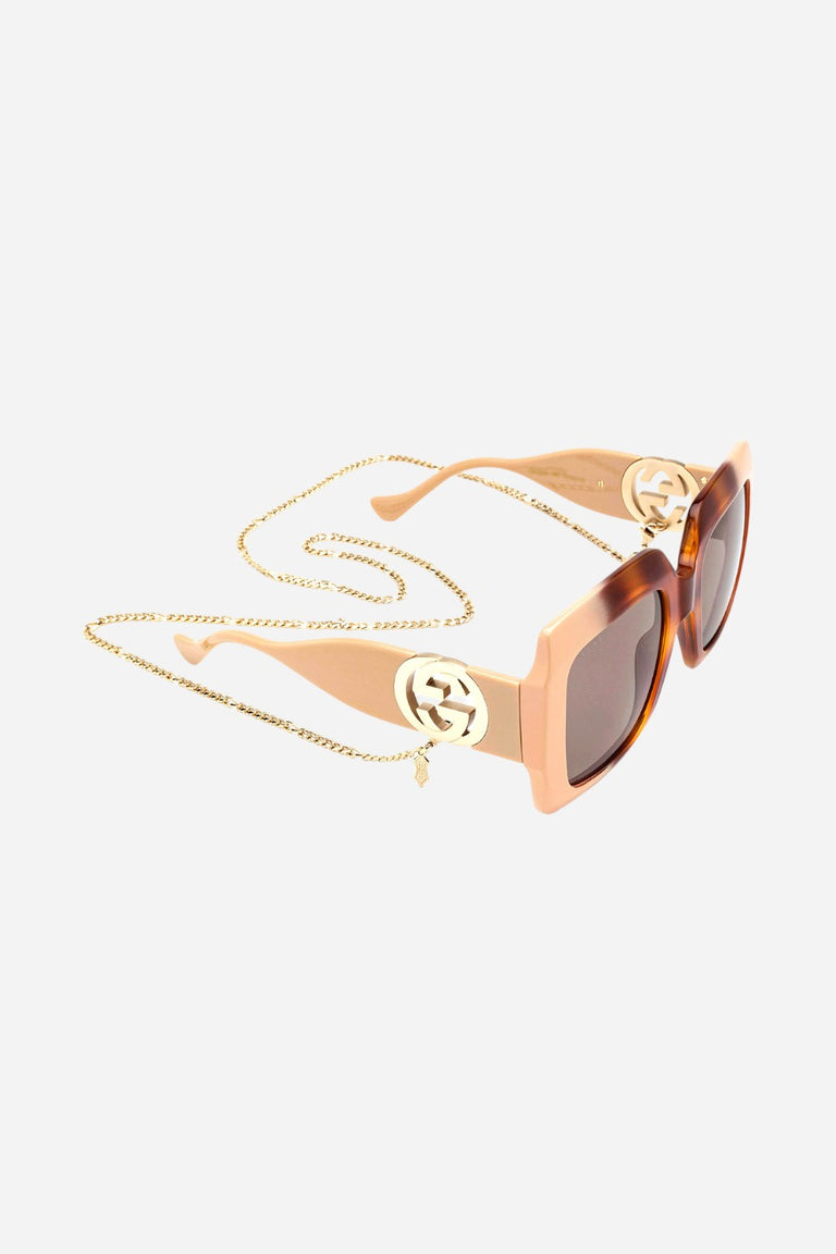 Gucci Havana/Ivory Chain Sunglasses - Gg1022s-003 54 – CHROME display picture 1