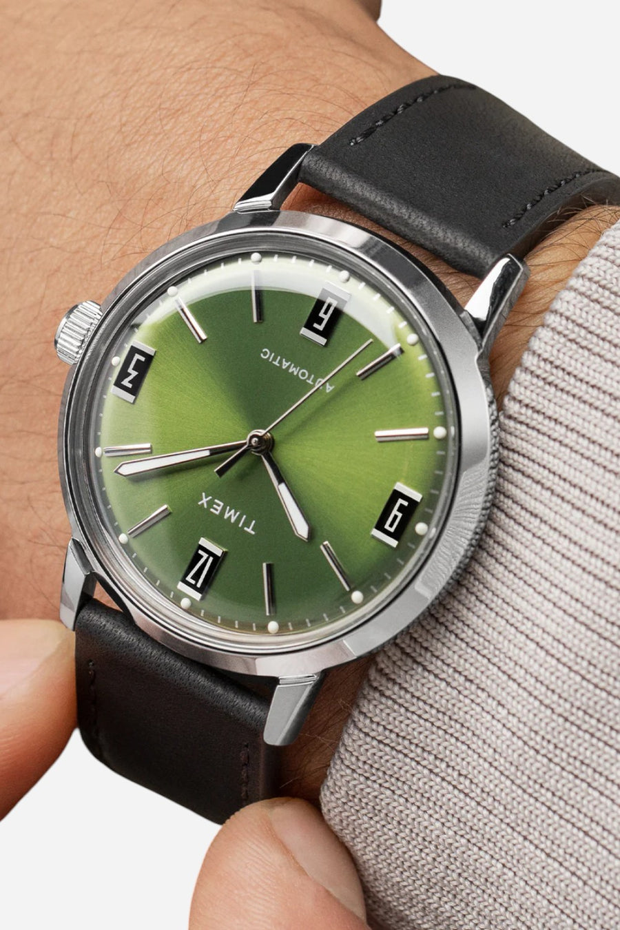 Timex Marlin Automatic 40mm Leather Strap Watch in Green