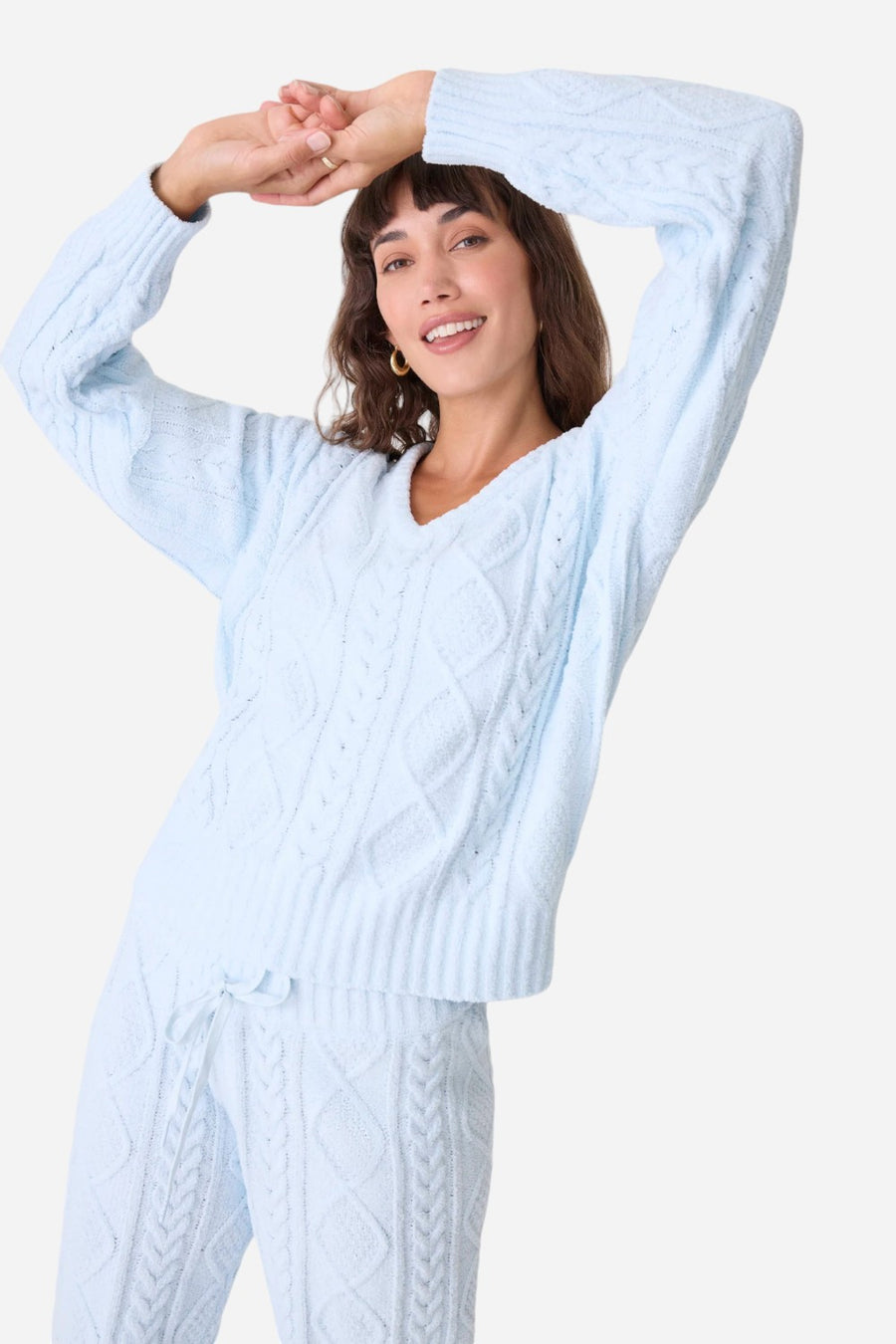 PJ Salvage Long Sleeve Cable Crew Top Blue Air