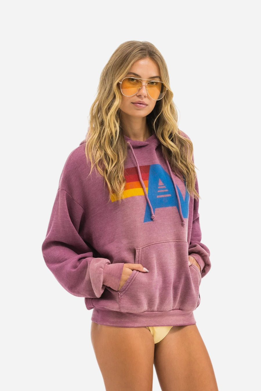 Aviator Nation Vintage Logo Relaxed Pullover Hoodie in Faded Berry