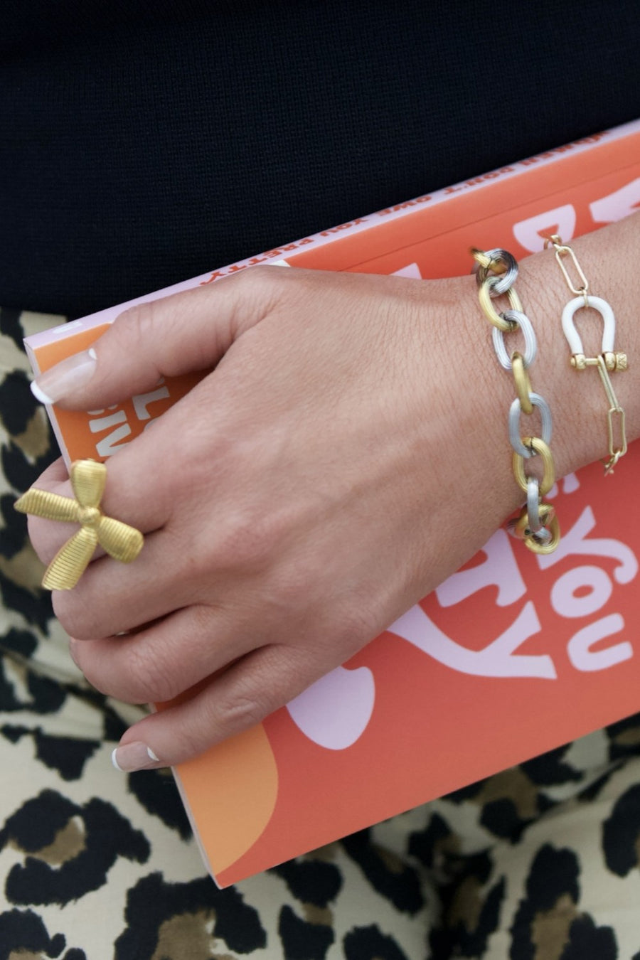 Farrah B Straight Laced Bow Ring in Gold