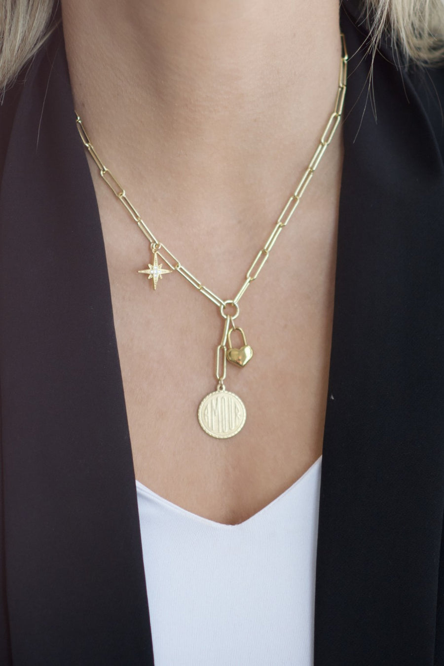 Farrah B Lovestruck Charm Necklace in Gold
