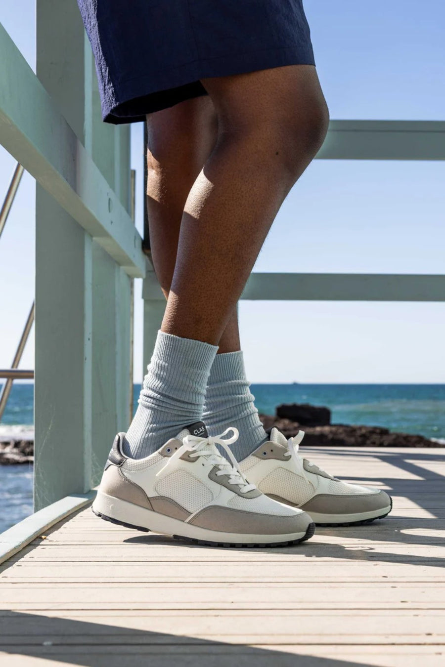 Clae Men's Joshua in Microchip White & Navy