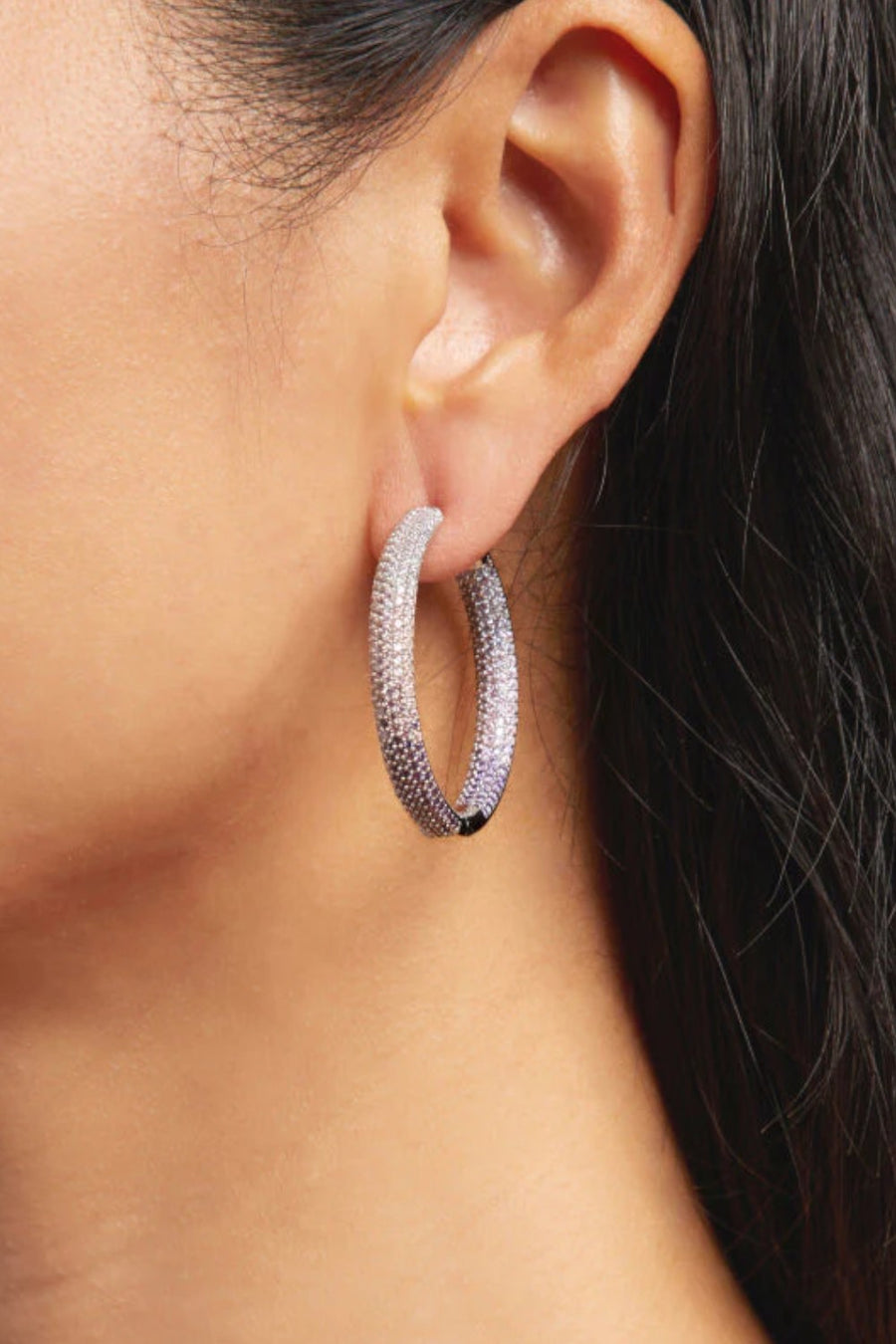 Nicko Rey Tire Hoops in Silver with Purple Ombre Stones