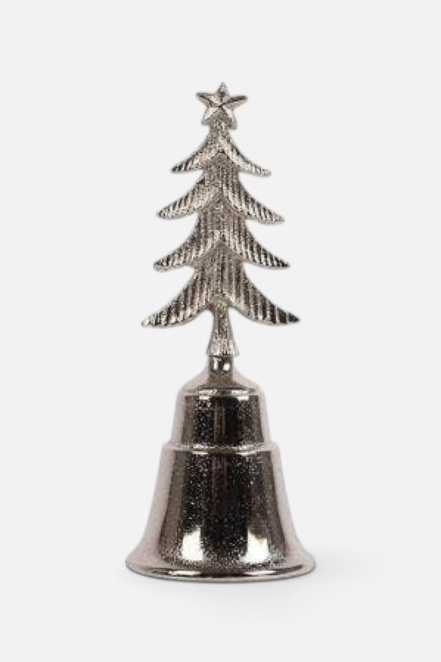 India Handicrafts Christmas Tree Bell in Silver – front view