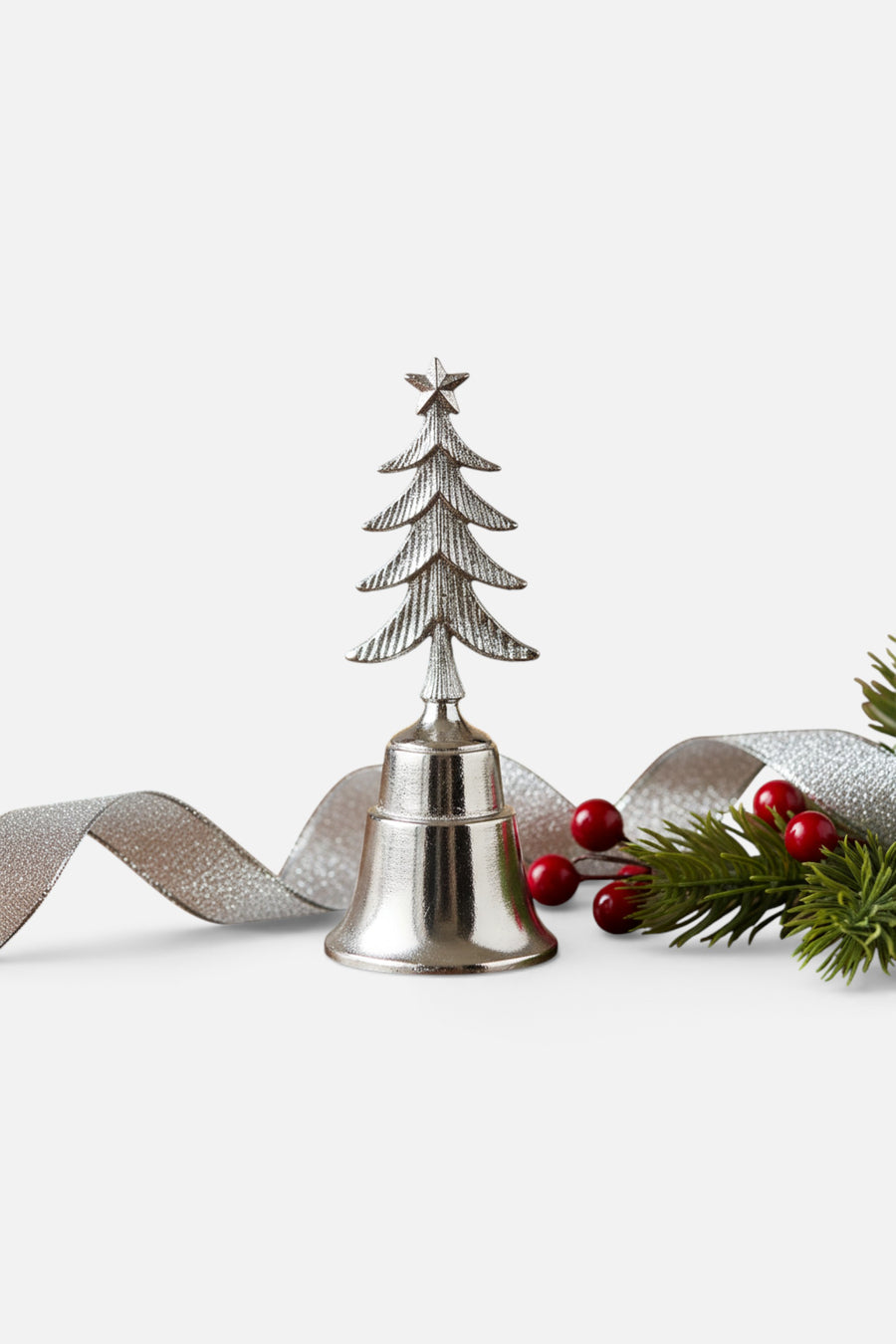 India Handicrafts Christmas Tree Bell in Silver – side view