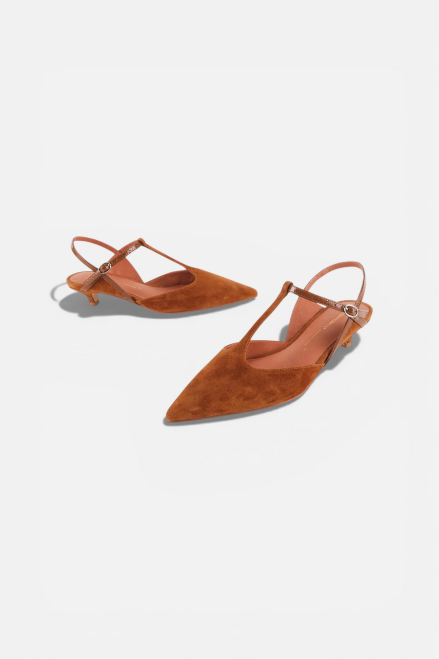 Intentionally Blank Bbgirl Kitten Heel Pump in Whiskey Suede – flat lay